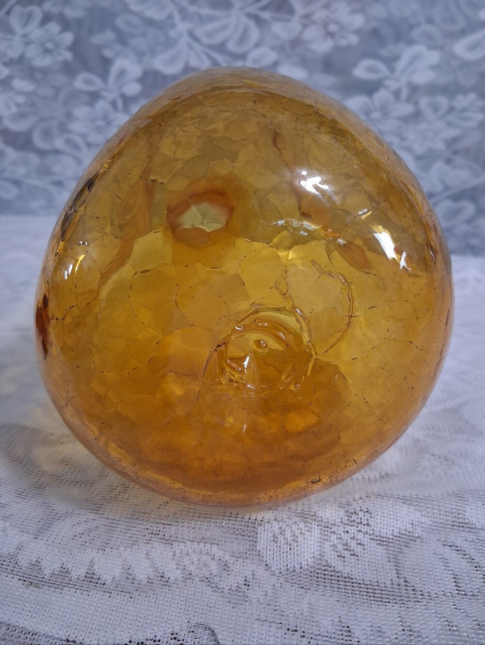 Vintage Blenko Honey Amber Pinched Crackle Glass Decanter 3 Lobe MCM - Picture 9 of 11